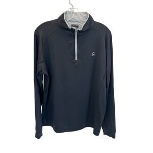 Deolax Mens Black 1/4 Zip Golf Pullover Long Sleeve Performance Shirt - MEDIUM